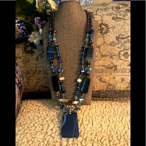 Blue Agate, Multi Gemstone Silvertone Necklace